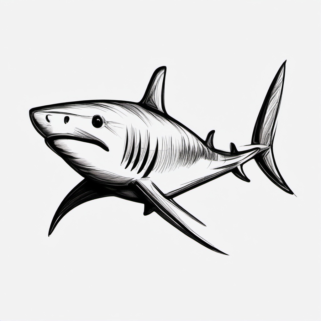 drawing of Little shark  minimal rough sketch scribbles,doodles,black and white