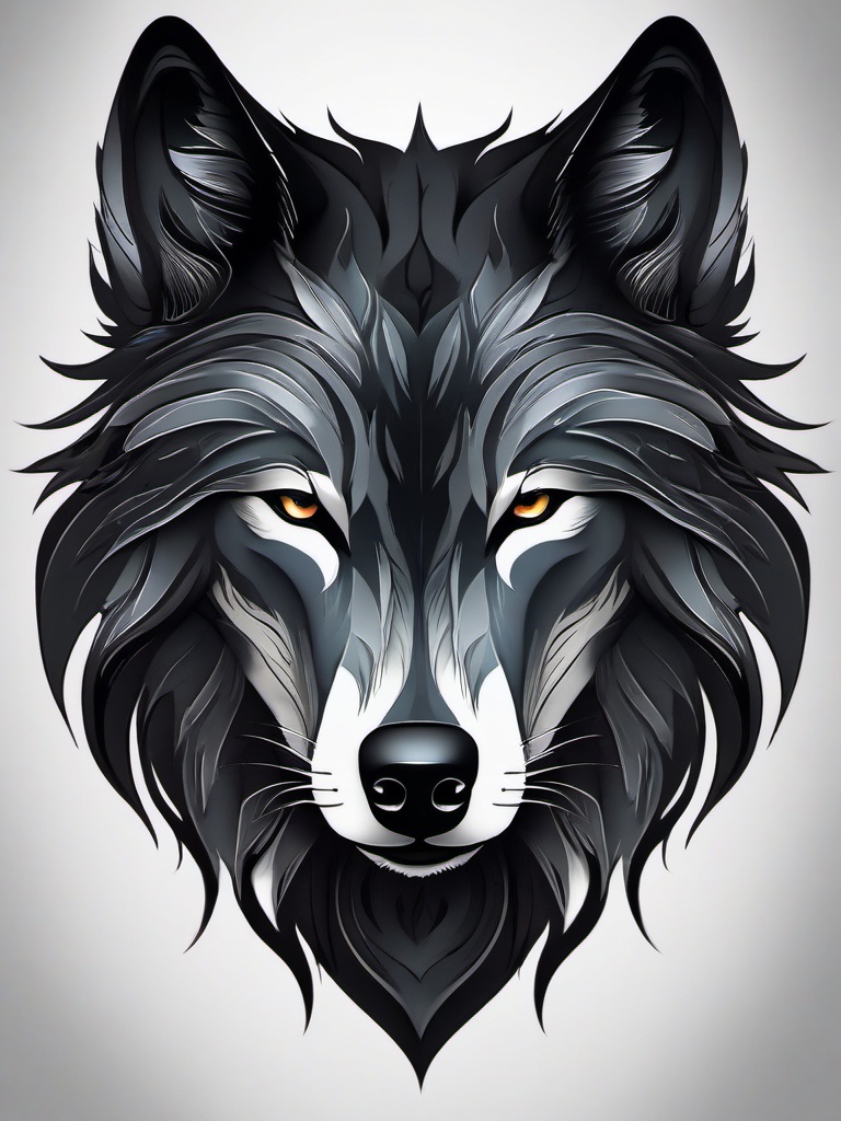 Black Wolf Tattoo,dark and enigmatic wolf, guardian of secrets, wrapped in the deepest shades of ink. , color tattoo design, white clean background