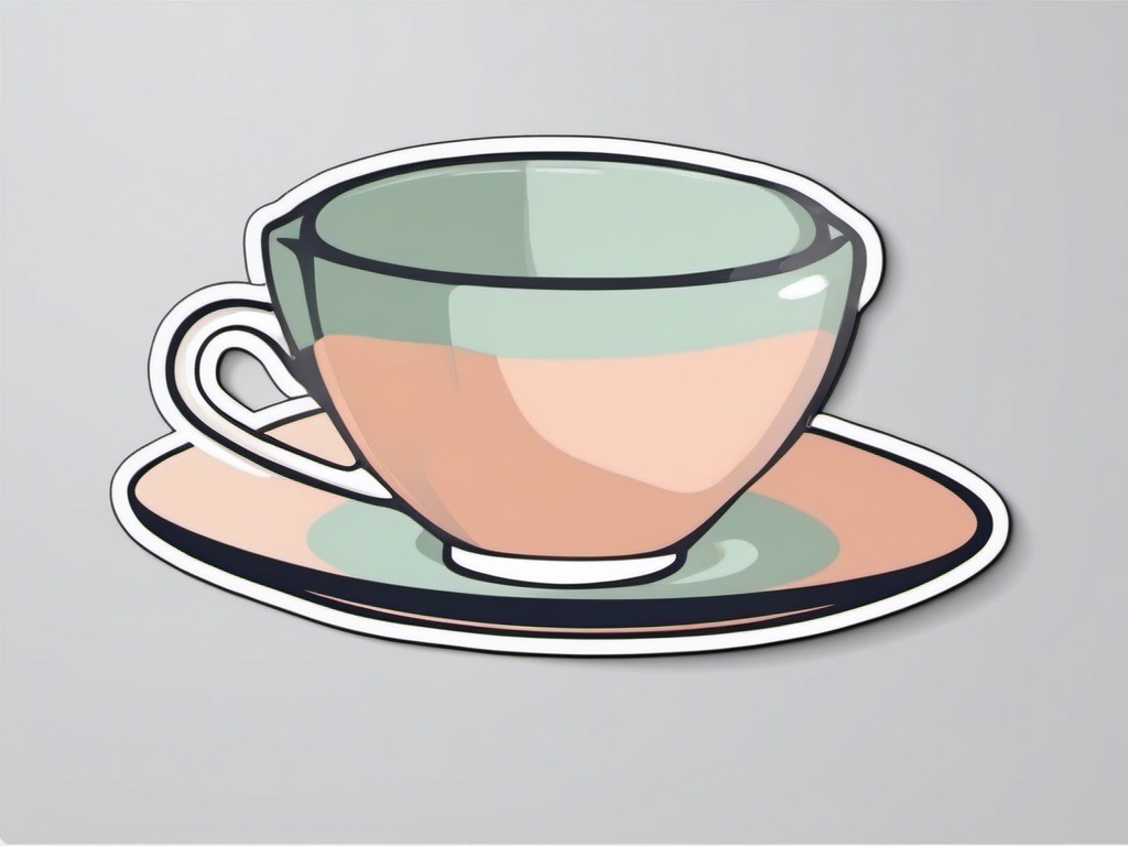 Teacup Sticker - Delicate teacup with a saucer, ,vector color sticker art,minimal