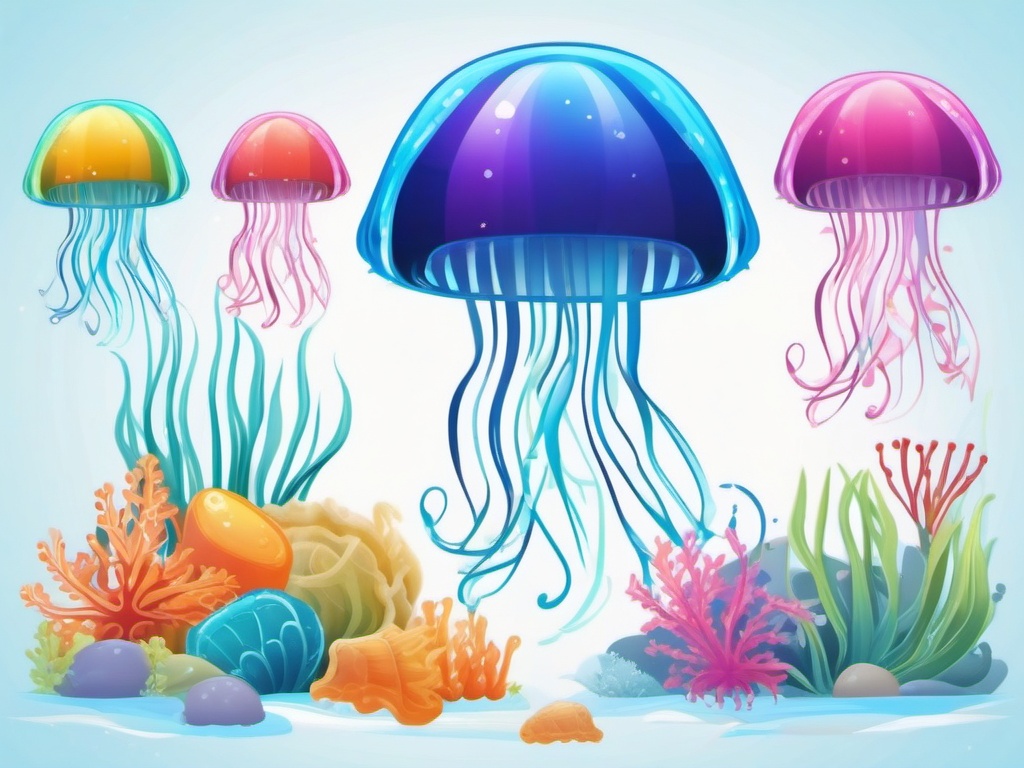 Jelly Fish Clipart,Decorating an underwater-themed children's book with jelly fish clipart  simple, 2d flat