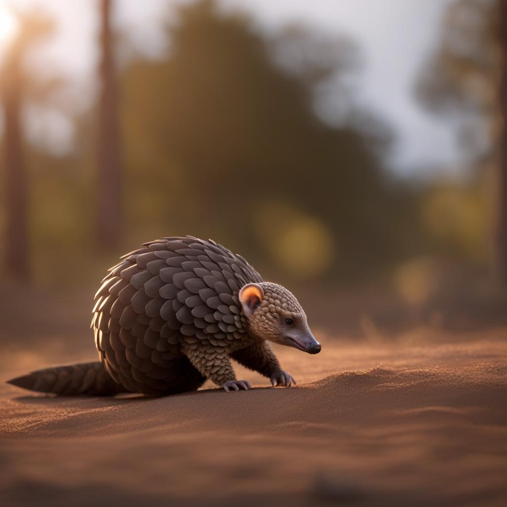 pangolin pup curling into a ball to protect itself from predators 8k ultrarealistic cinematic 