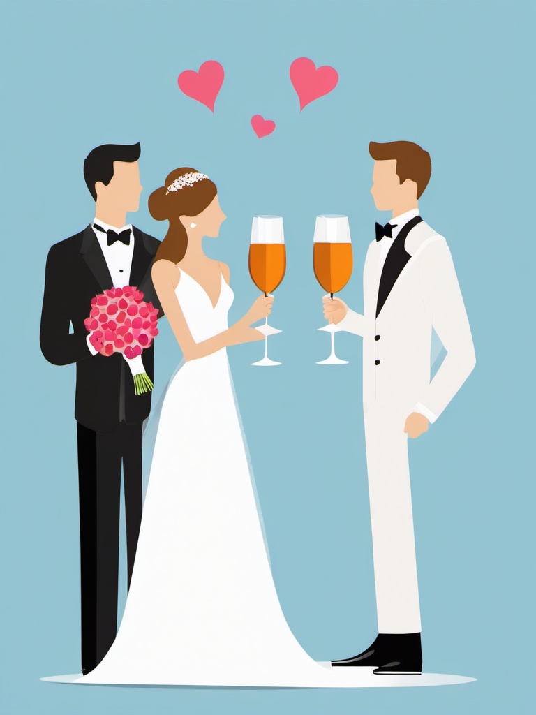 Wedding Toast clipart - Raising a toast to the bride and groom, ,vector color clipart,minimal