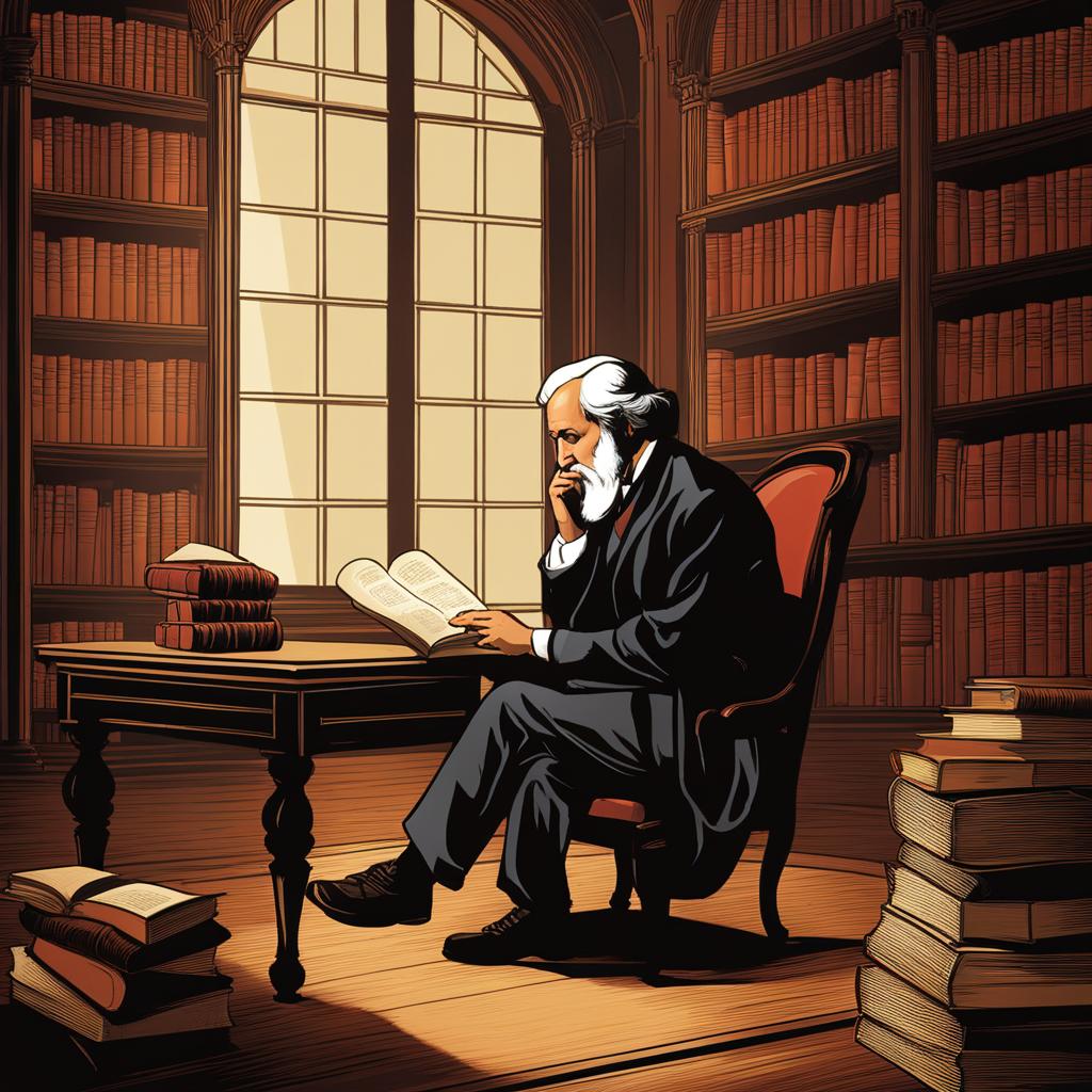 thinking clipart: pondering deeply in a philosopher's library. 