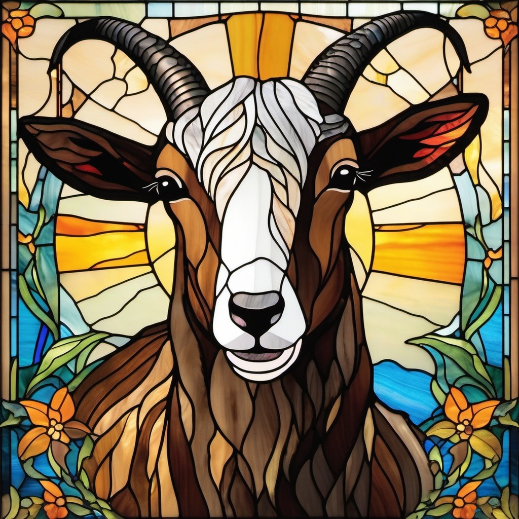 Stained Glass Goat - Celebrate the playful and spirited nature of goats with stained glass art, featuring these farm animals in vibrant and whimsical designs.  