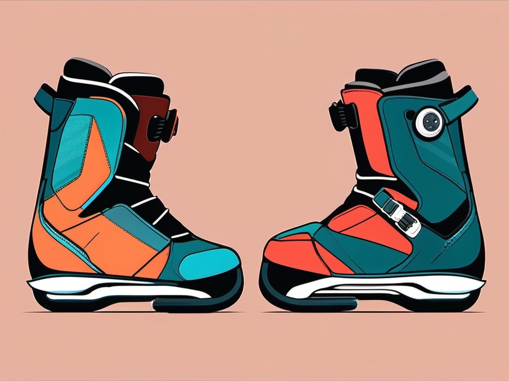 Snowboard Boots and Bindings Clipart - Snowboard boots and bindings for the slopes.  color vector clipart, minimal style