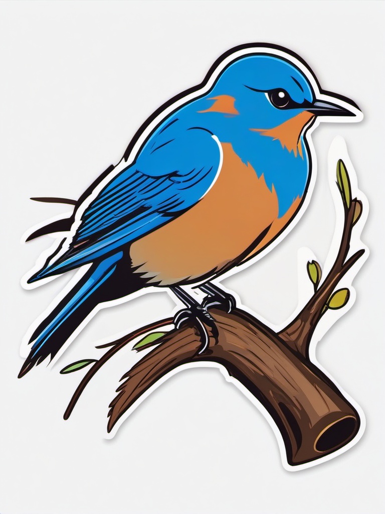 Eastern Bluebird Sticker - A chirping eastern bluebird perched on a twig, ,vector color sticker art,minimal