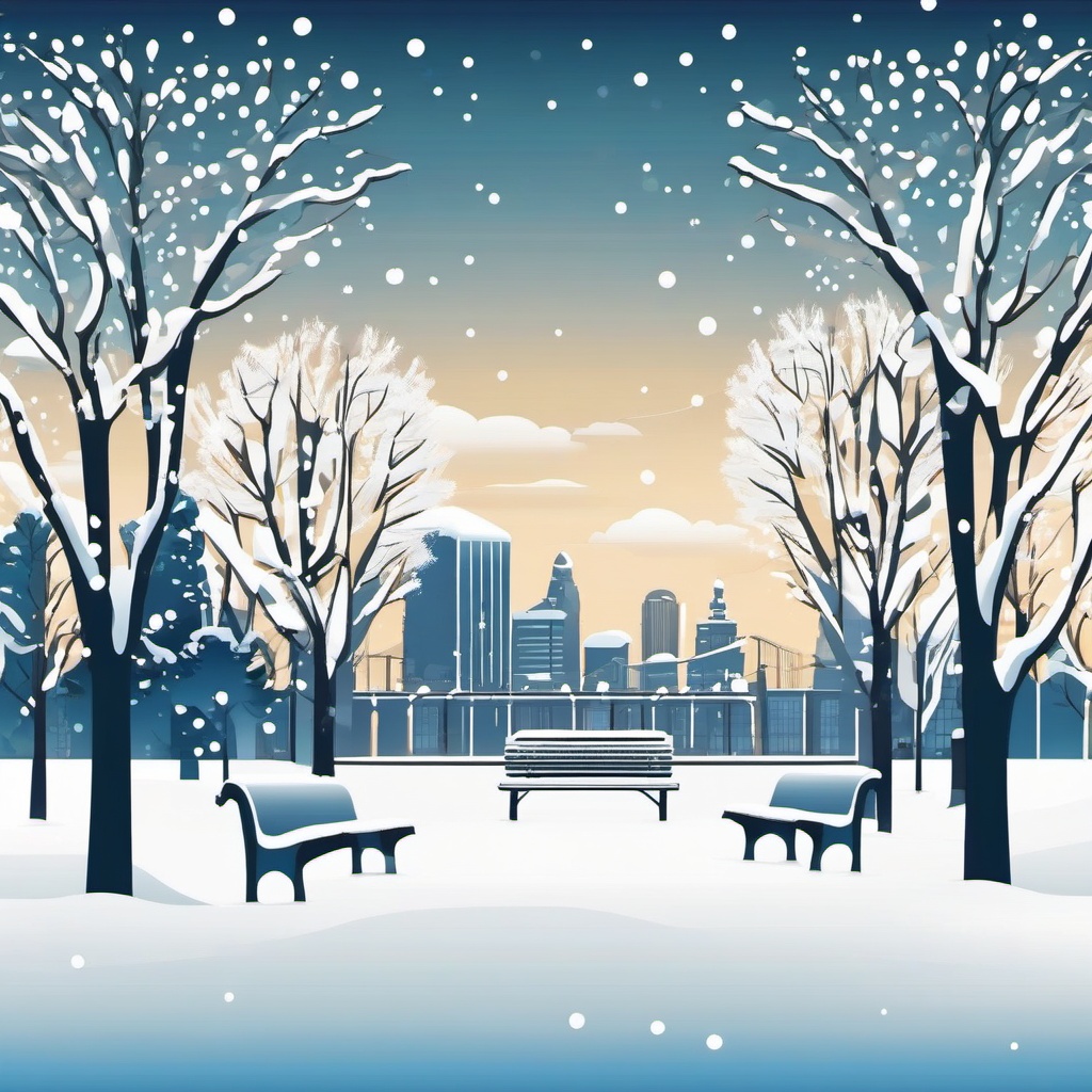 Snow-Covered City Park clipart - Urban park covered in snow, ,vector color clipart,minimal