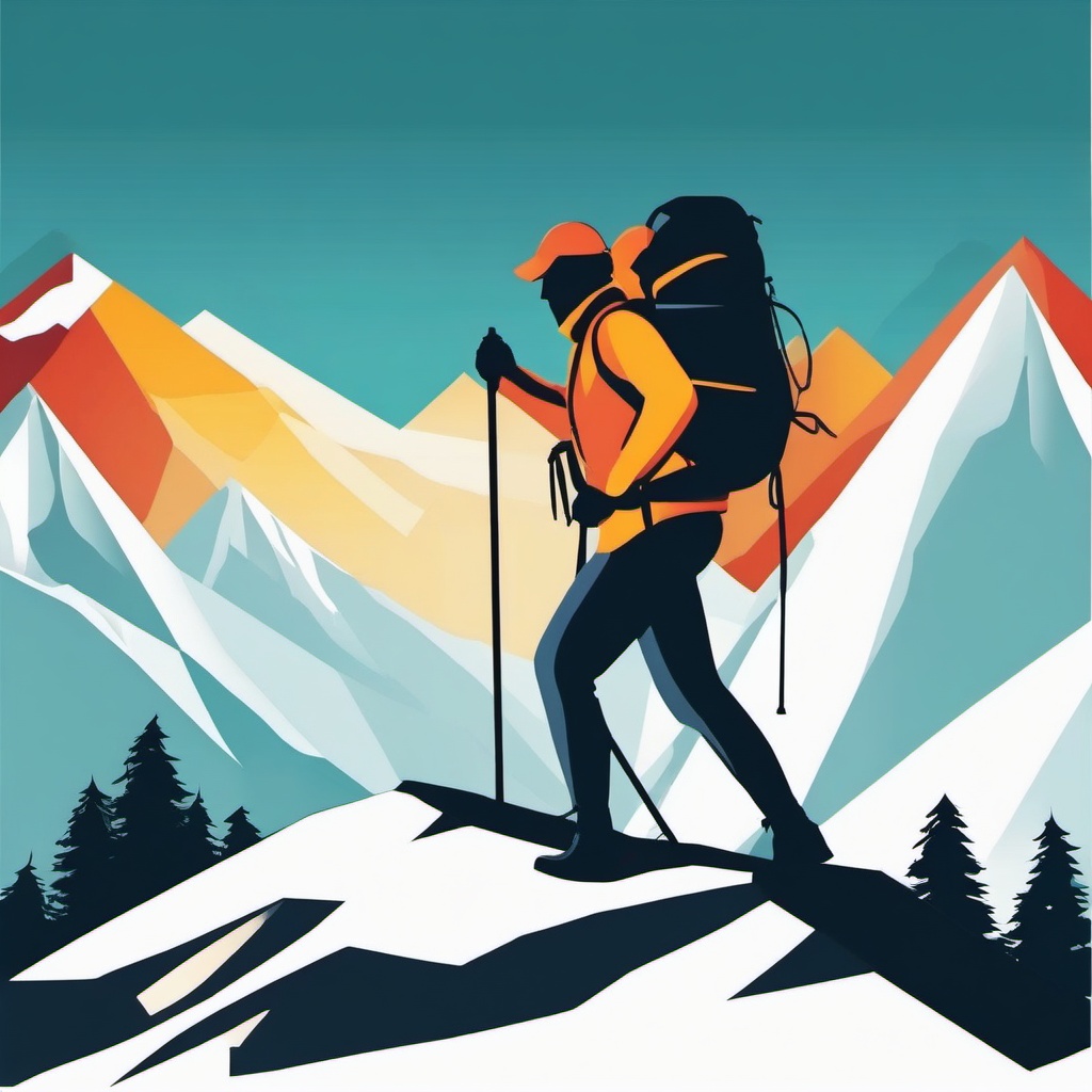 Hiker's Summit Achievement clipart - Achieving the mountain's summit, ,vector color clipart,minimal