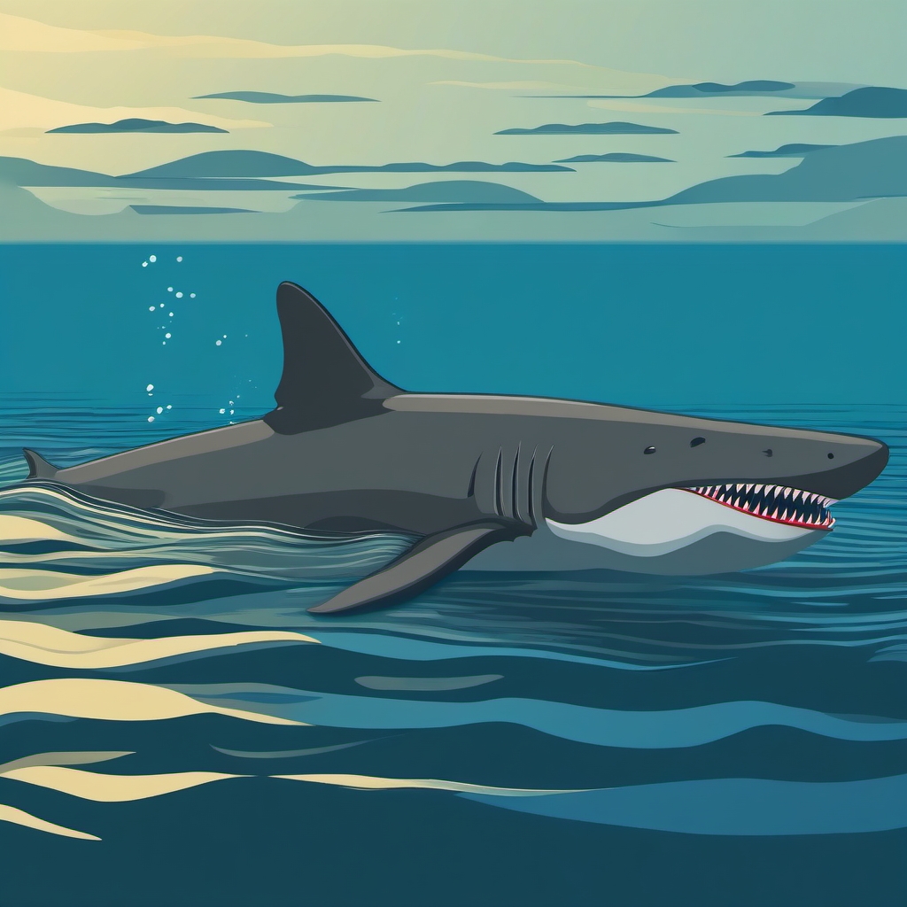 Basking Shark - A serene depiction capturing the calm presence of a basking shark.  color vector clipart