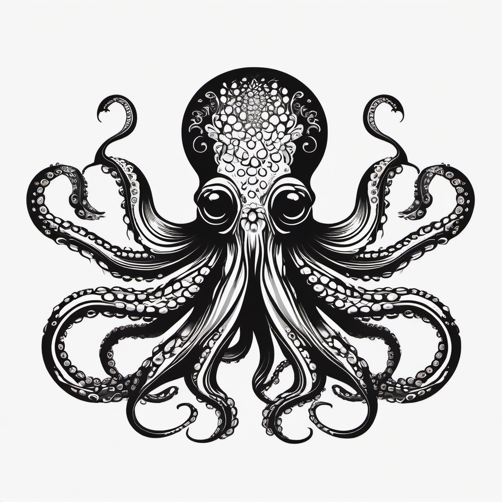 Octopus Tattoo Black - Symbolize mystery and elegance with a tattoo featuring a striking black octopus design.  simple vector color tattoo,minimal,white background