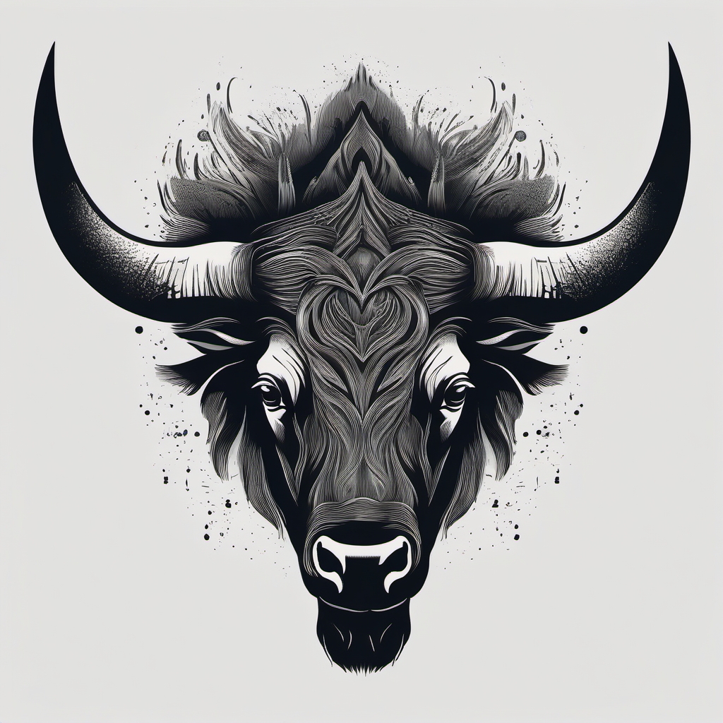 Abstract bison horns ink. Symbol of nature's crown.  minimal color tattoo design