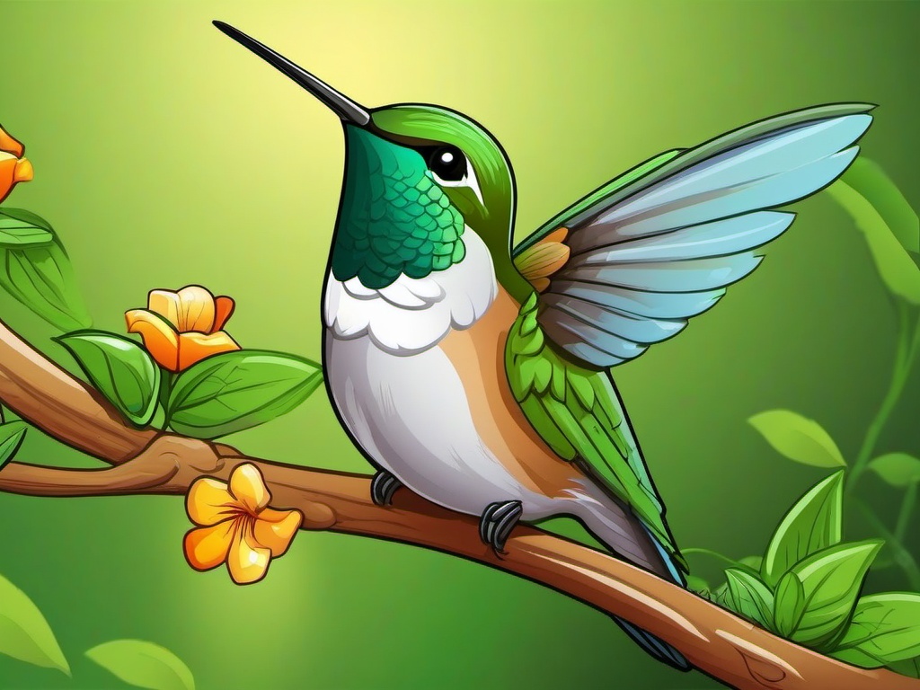 Hummingbird Cartoon - Cartoon of hummingbird sipping nectar  