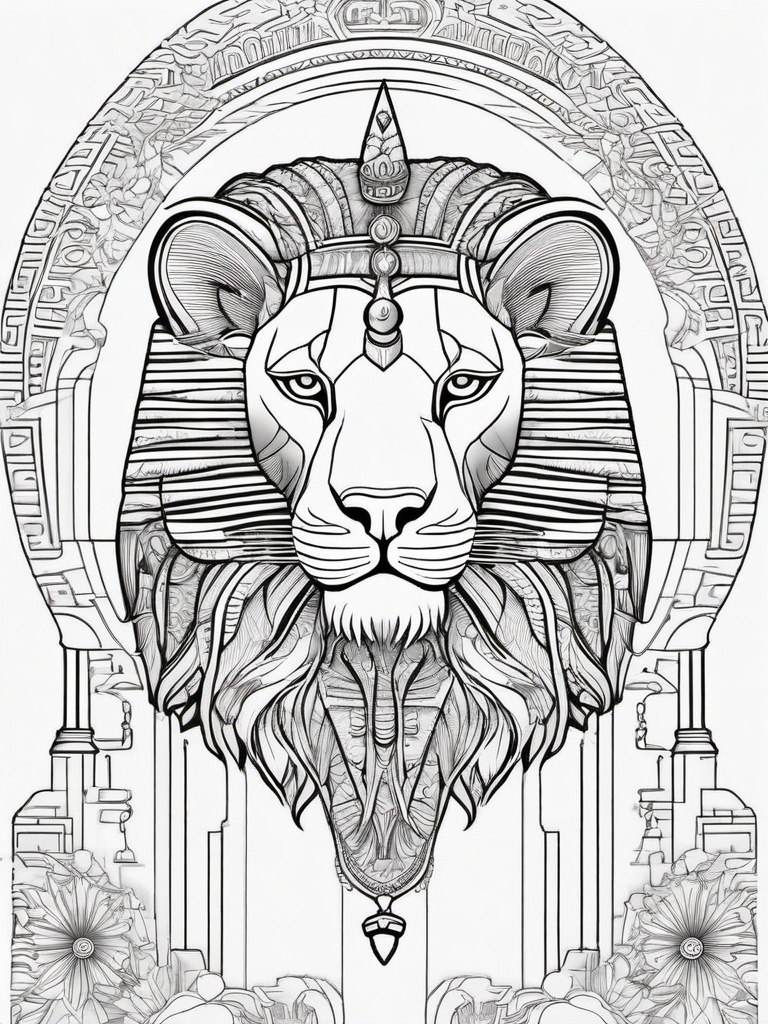 Sphinx Coloring Pages - Lion-Body and Human-Headed Riddle Master  minimal black outline printable sheet, coloring page