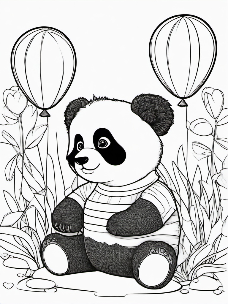 Panda Coloring Pages - Panda surrounded by colorful balloons  simple coloring pages