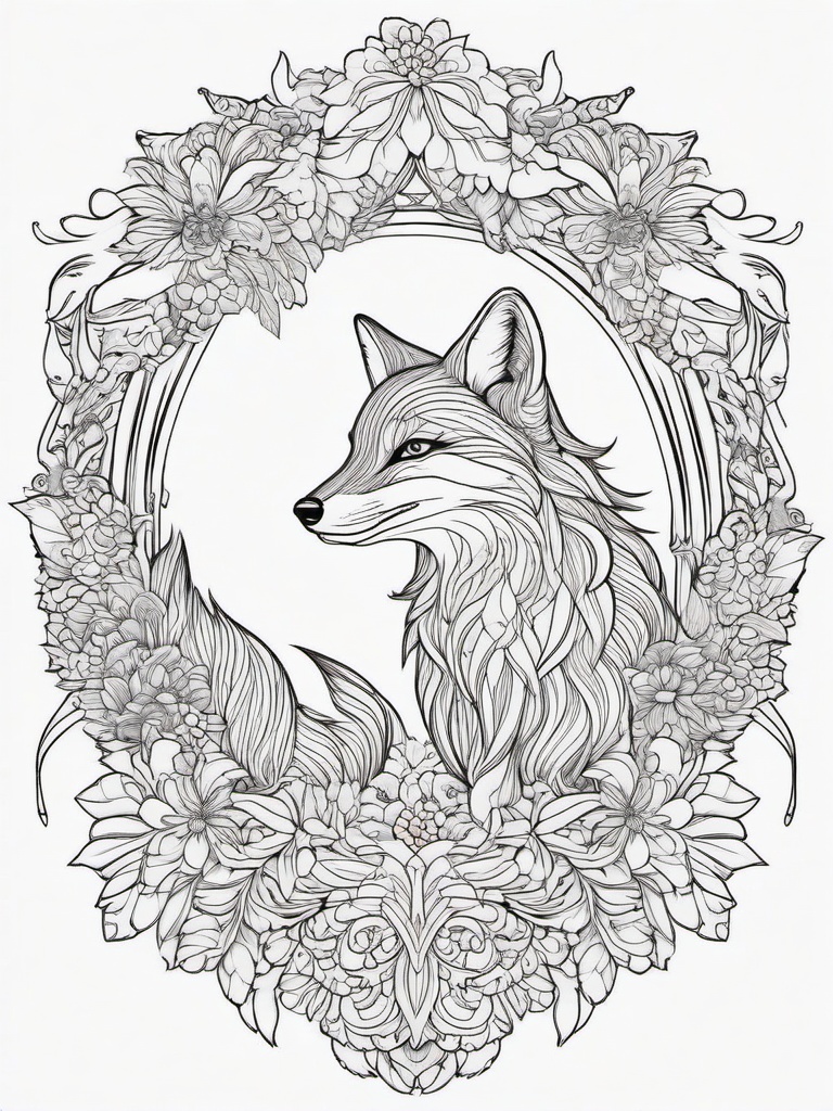 Fox Coloring Pages - Fox with intricate fur designs in a fantasy setting  simple coloring pages