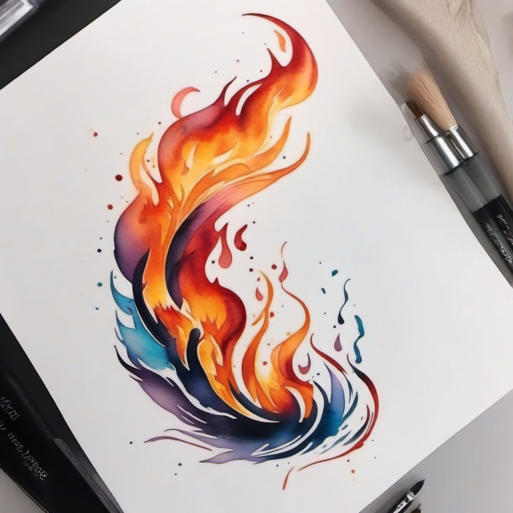 fire watercolor tattoo  simple color tattoo,white background