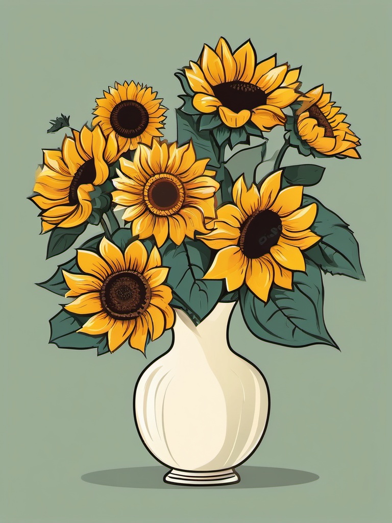 Sunflower Bouquet Clipart - A bouquet of sunflowers in a vase.  color vector clipart, minimal style