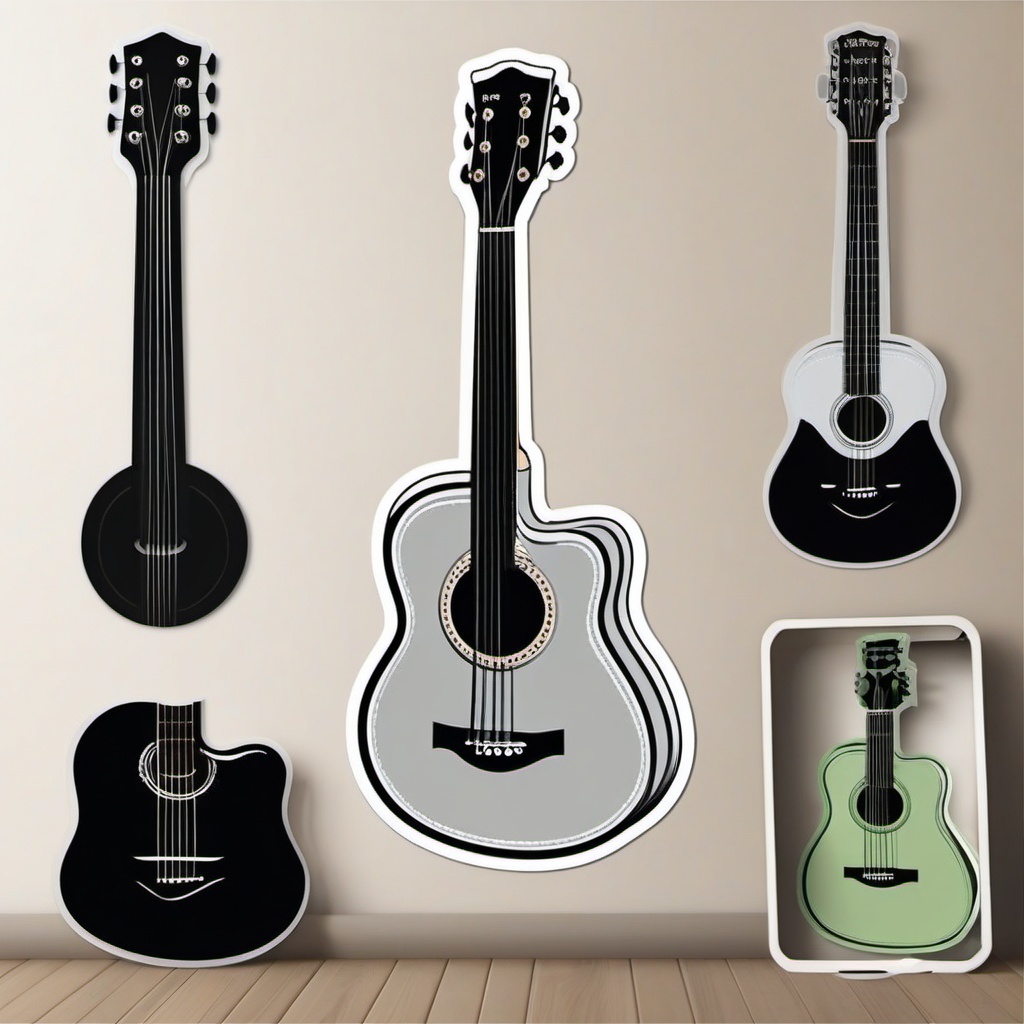 Acoustic Guitar Sticker - Musical strings, ,vector color sticker art,minimal