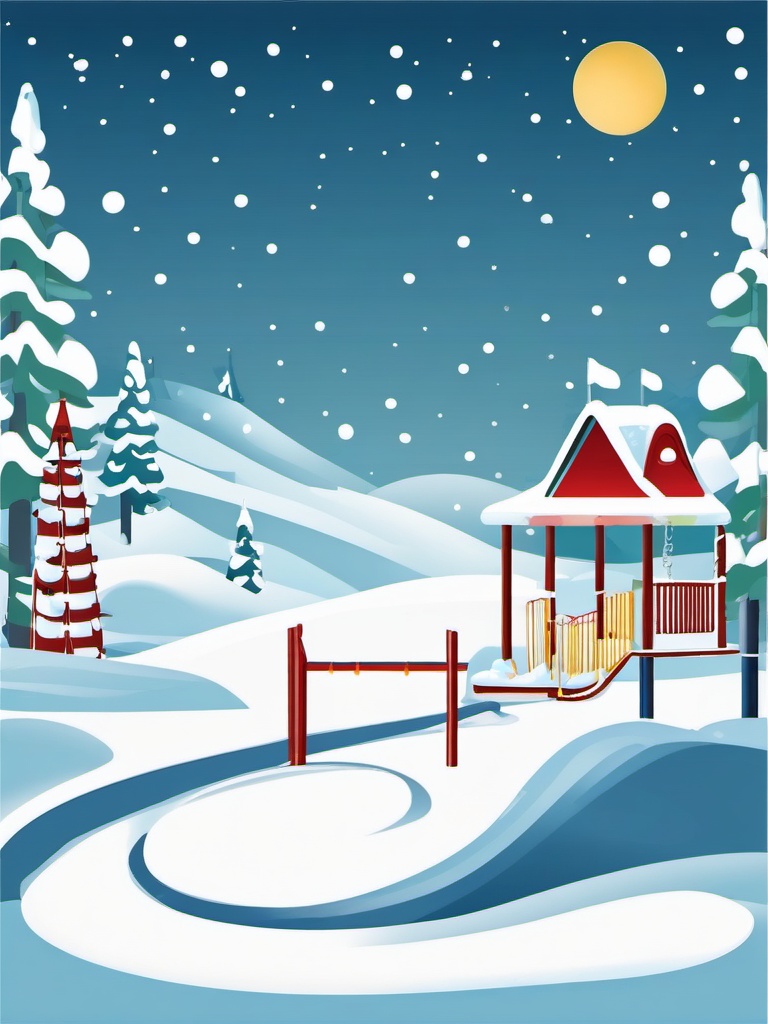 Snow-Covered Playground clipart - Snowy children's playground, ,vector color clipart,minimal