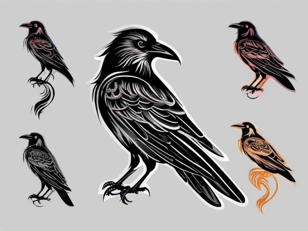 crow skeleton tattoo  simple vector color tattoo