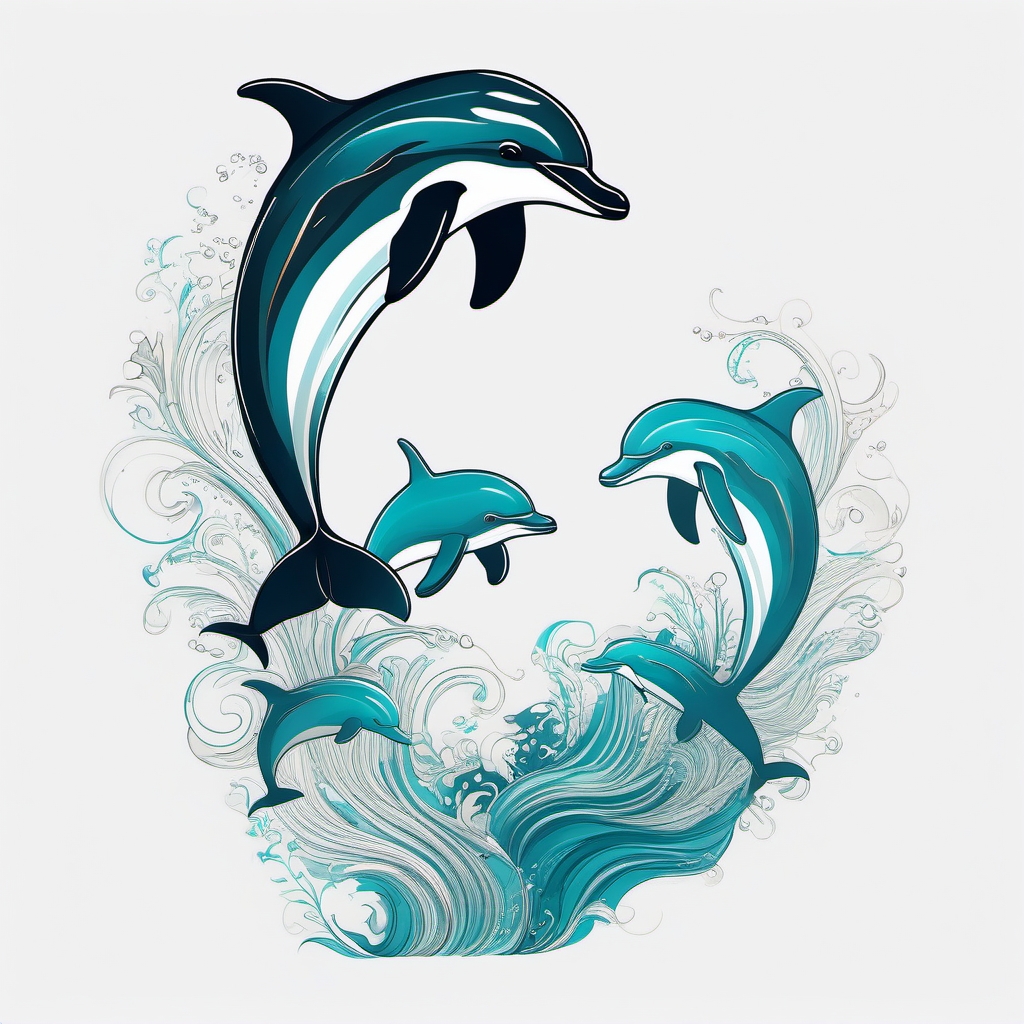 Whimsical Aquatic Ballet - Showcase dolphins engaged in a whimsical underwater ballet.  outline color tattoo,minimal,white background