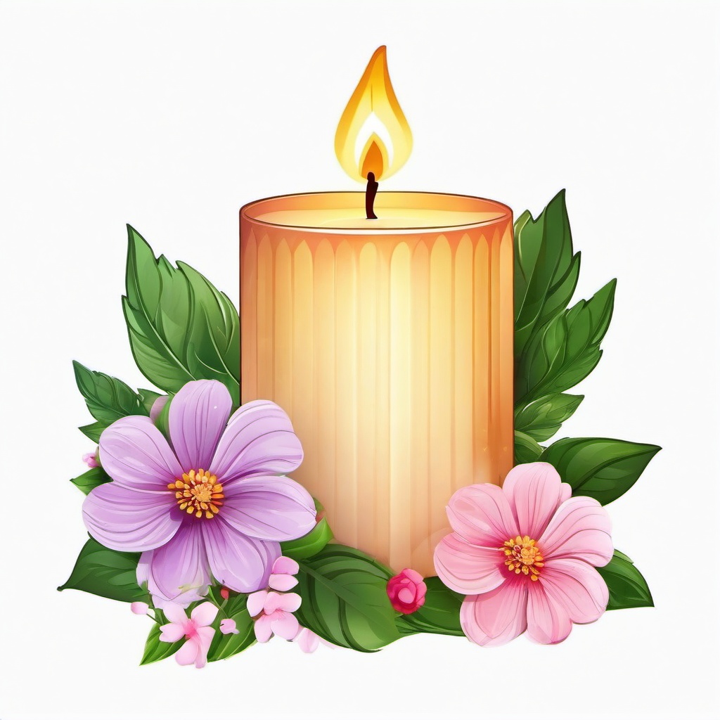 Candle clipart - Scented candle with flowers.  vector style illustration, white background