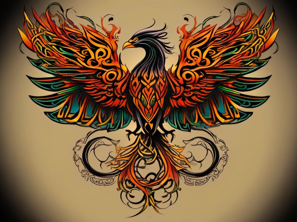 Celtic phoenix tattoo, Tattoos inspired by Celtic traditions featuring the mythical phoenix. , color, tattoo design