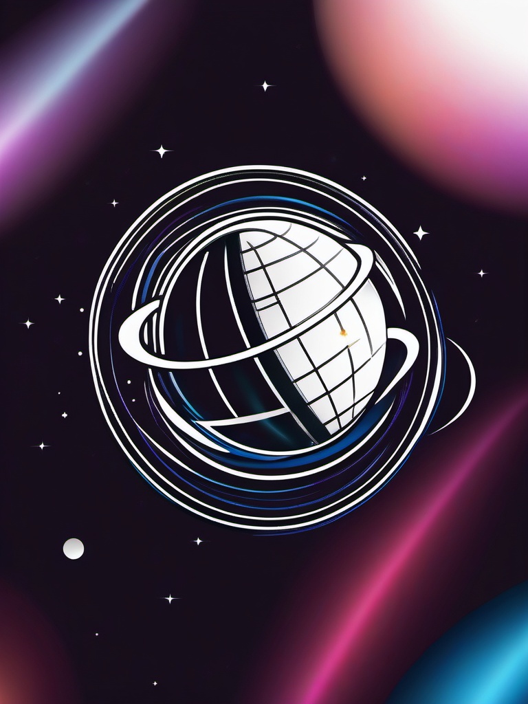 Planet Tattoo - A vivid planet tattoo orbiting in space  few color tattoo design, simple line art, design clean white background