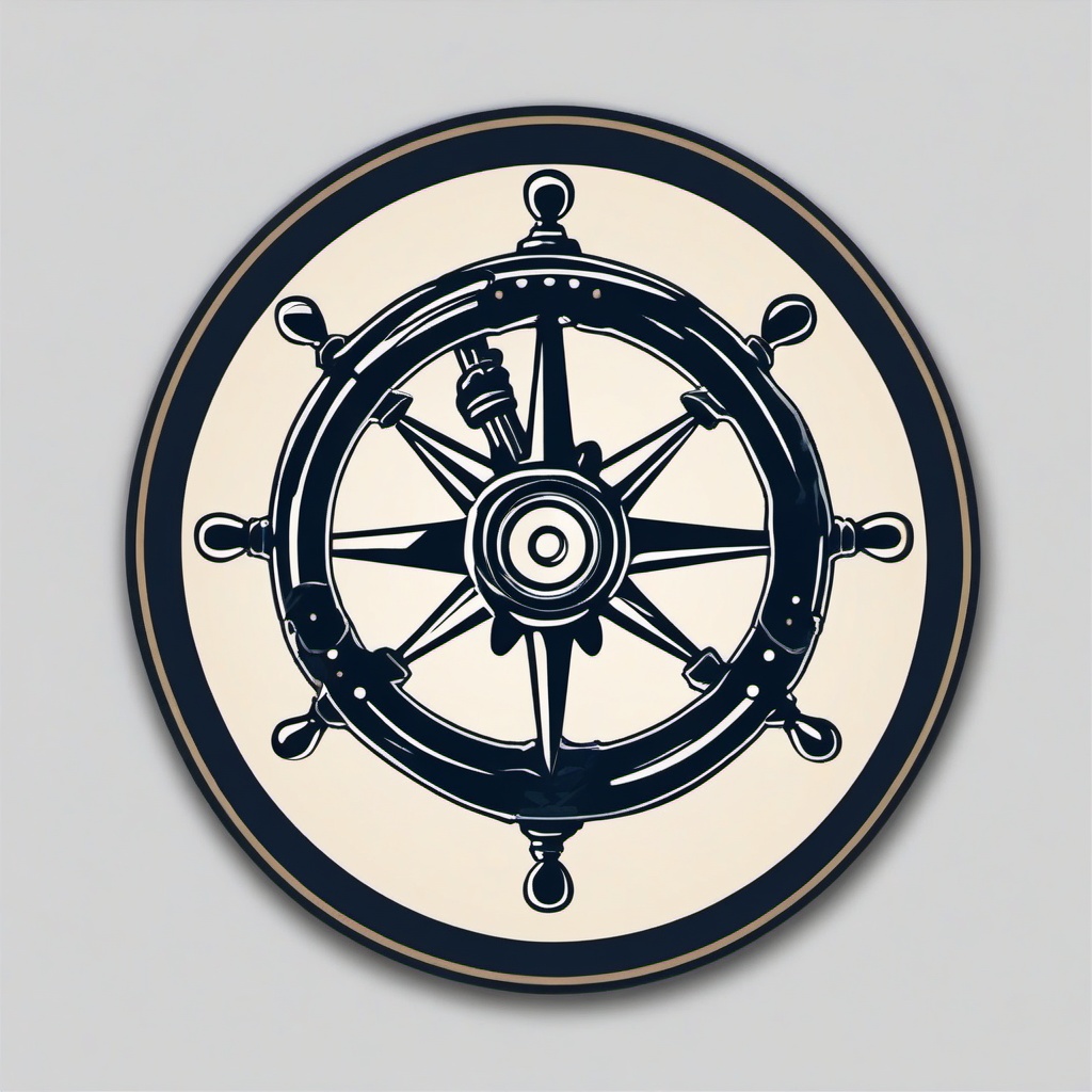 Anchor and Wheel Sticker - Nautical anchor with a ship's wheel, ,vector color sticker art,minimal