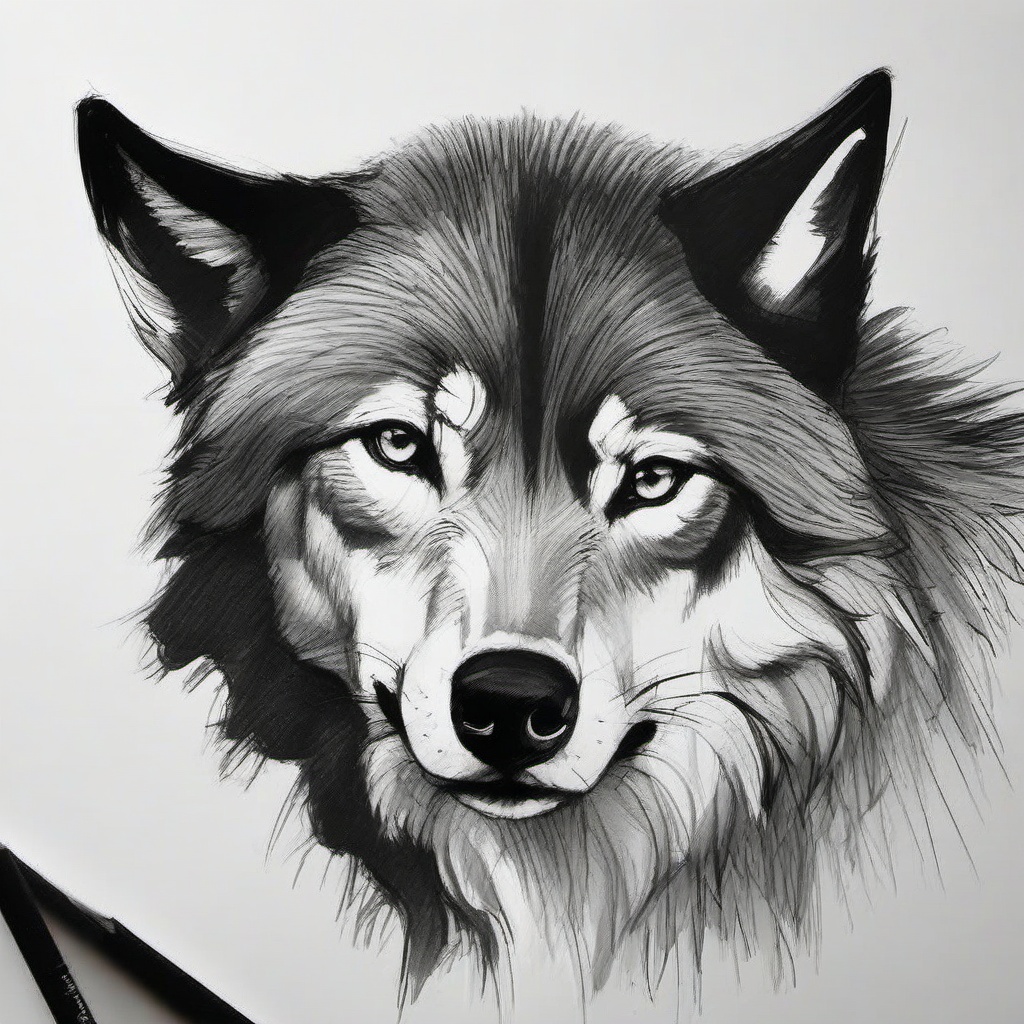 sketch of a wolf  minimal rough sketch scribbles,doodles,black and white