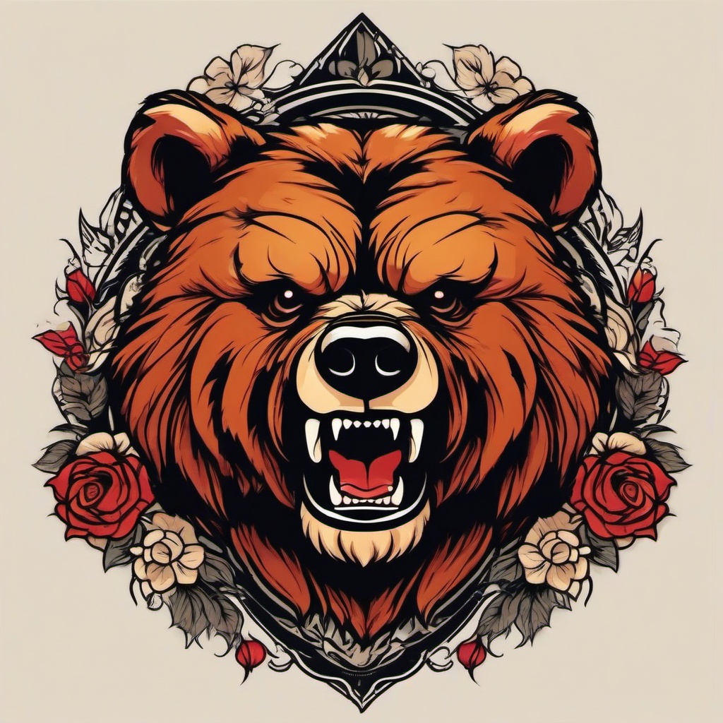 angry teddy bear tattoo  simple vector color tattoo