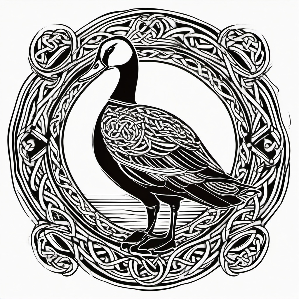 Celtic Goose Tattoo - A tattoo featuring a goose with Celtic-inspired elements and symbolism.  simple color tattoo design,white background