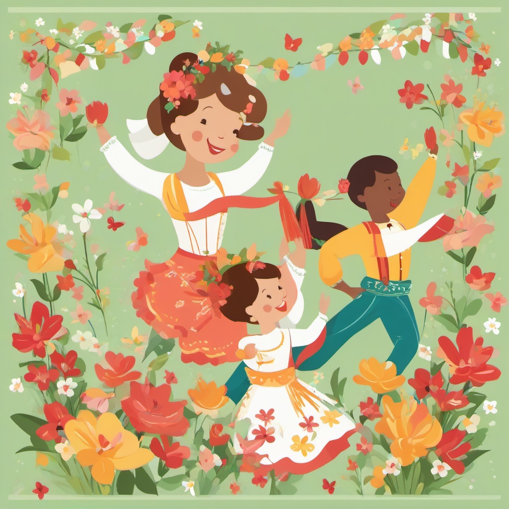 May clipart - May Day celebration with dancing and flowers  