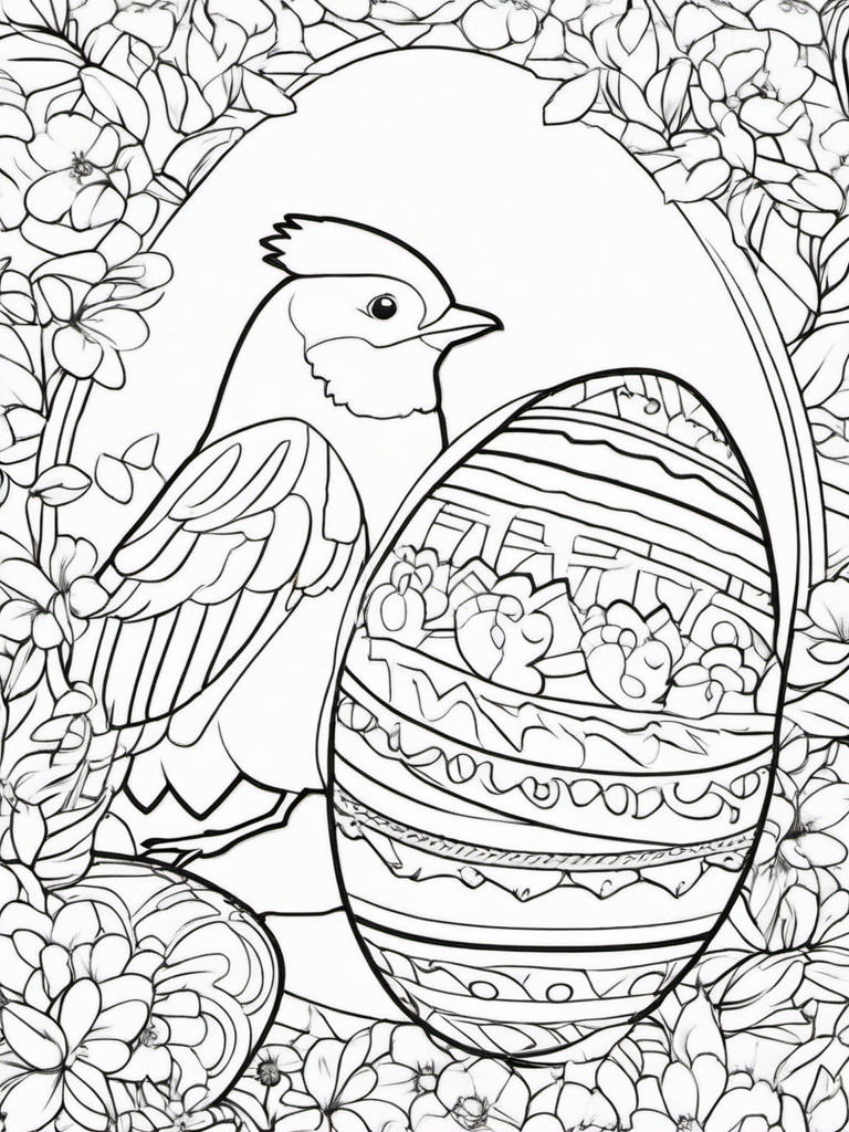 Easter Egg Coloring Pages - Chick painting Easter eggs  simple coloring pages