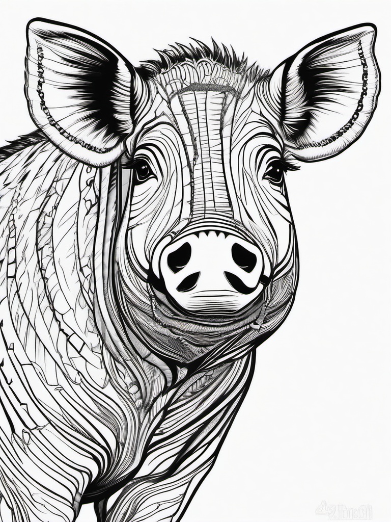 Warthog Coloring Pages - Wild Tusked African Pig  black outline printable coloring page