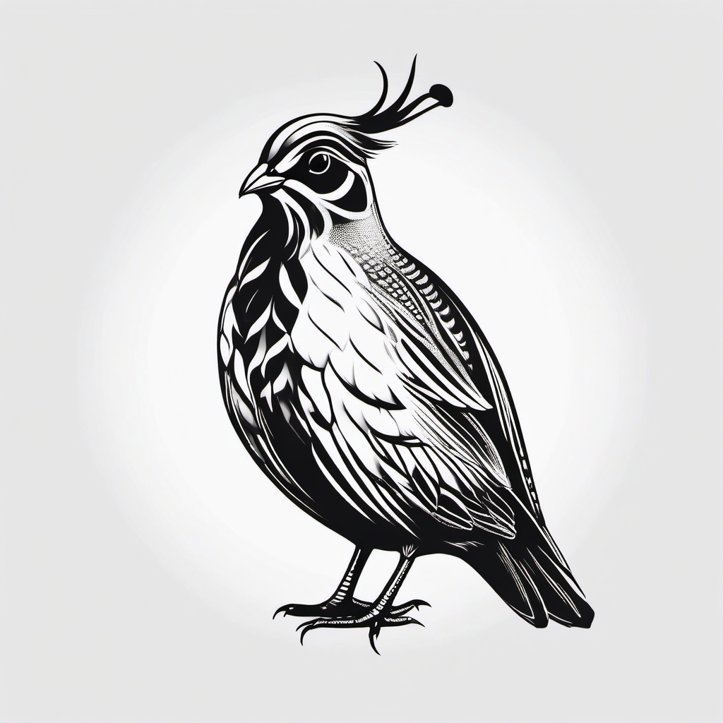 Quail Tattoo - Elegant quail  minimal tattoo design, white background