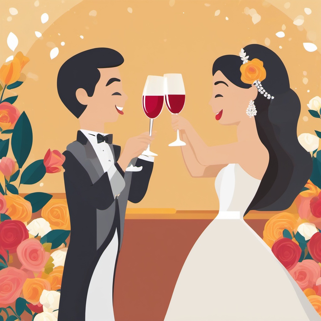 Wedding Toast clipart - Raising a toast to the bride and groom, ,vector color clipart,minimal