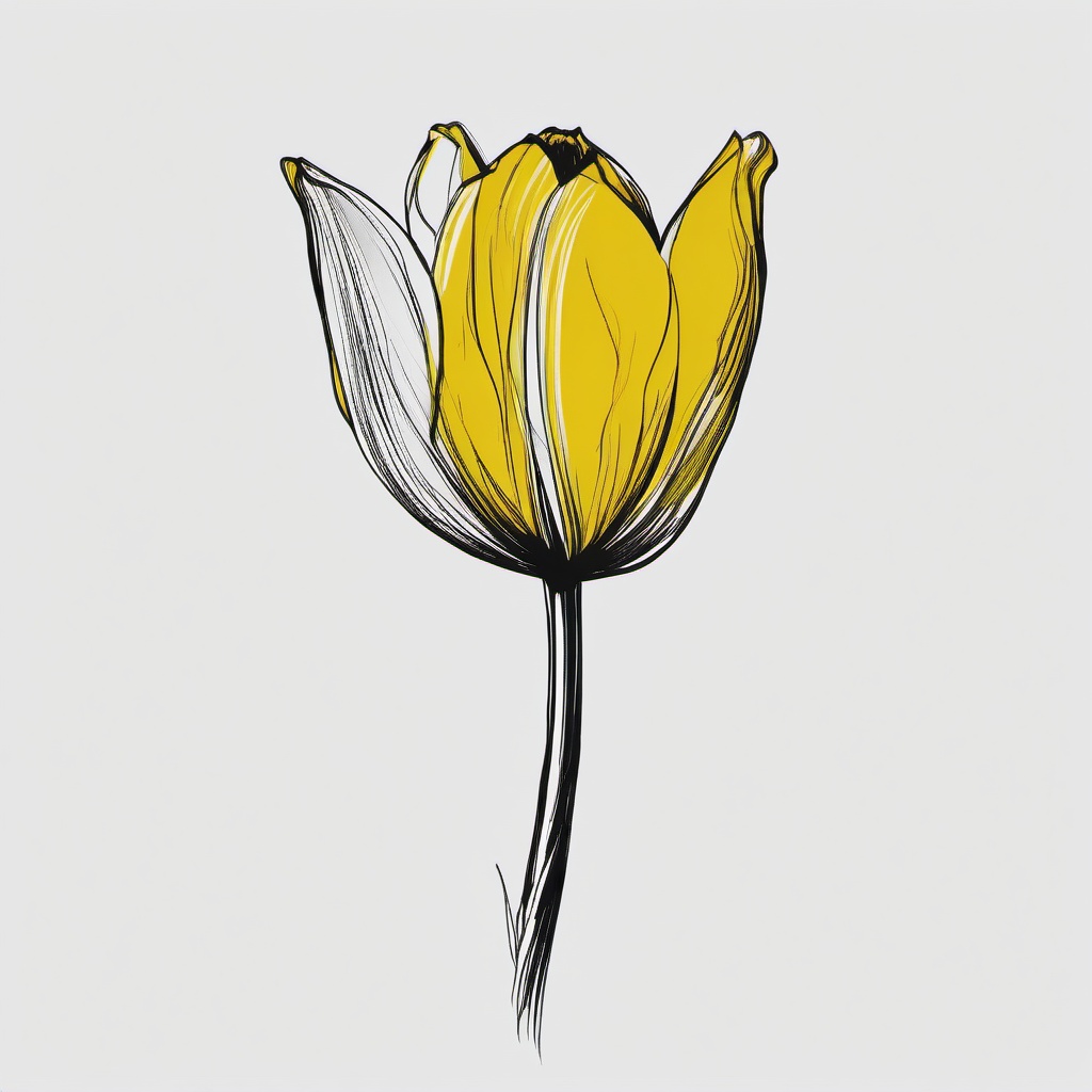 drawing of a yellow tulip  minimal rough sketch scribbles,doodles,black and white