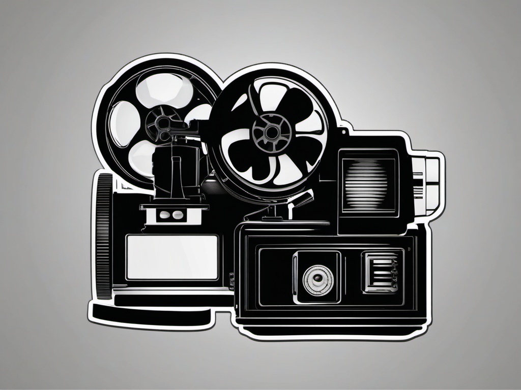 Film projector and film reel sticker- Classic cinema, , sticker vector art, minimalist design