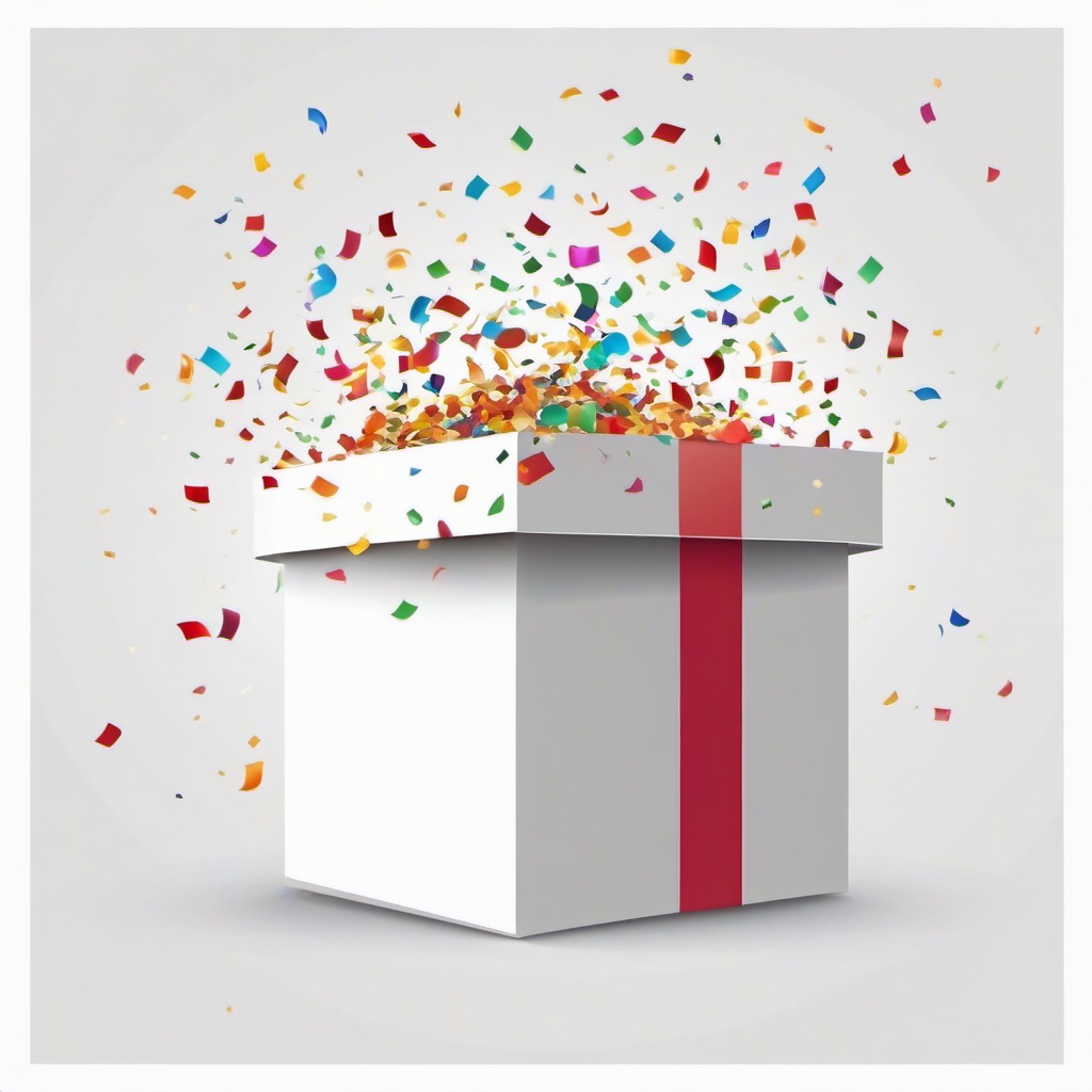 Confetti flying out of a gift box clipart.  vector style illustration, white background