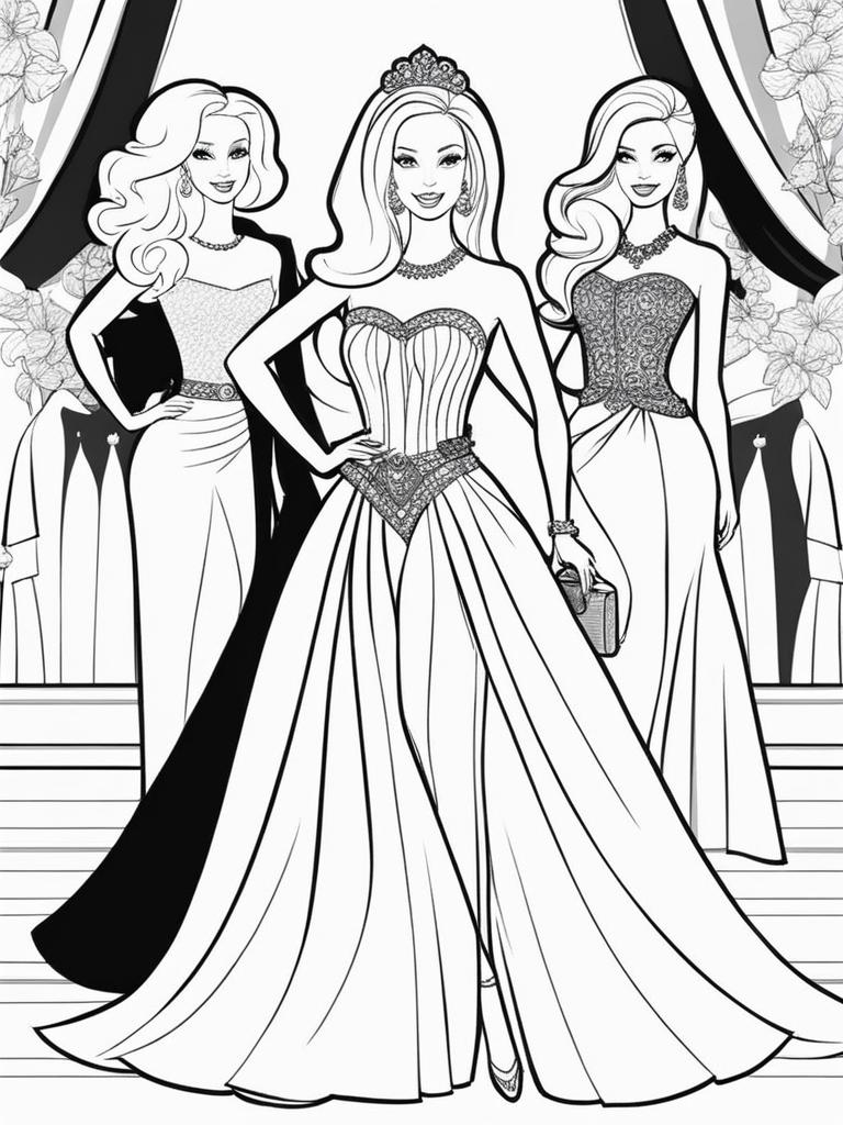 barbie coloring pages - barbie and friends have a glamorous fashion show. 