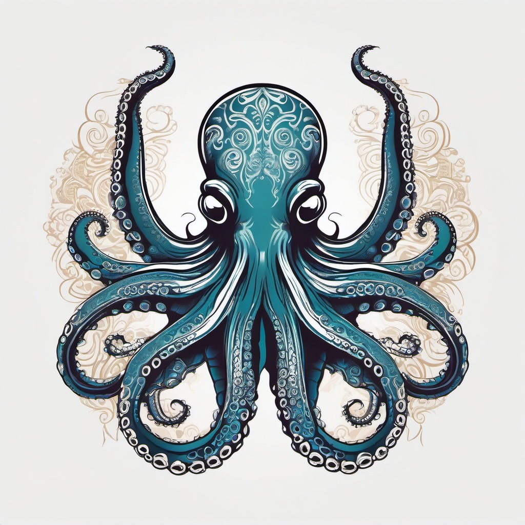 Hawaiian Octopus Tattoo - Showcase the mystique of the ocean with a tattoo featuring the intricate and symbolic Hawaiian octopus.  simple vector color tattoo,minmal,white background