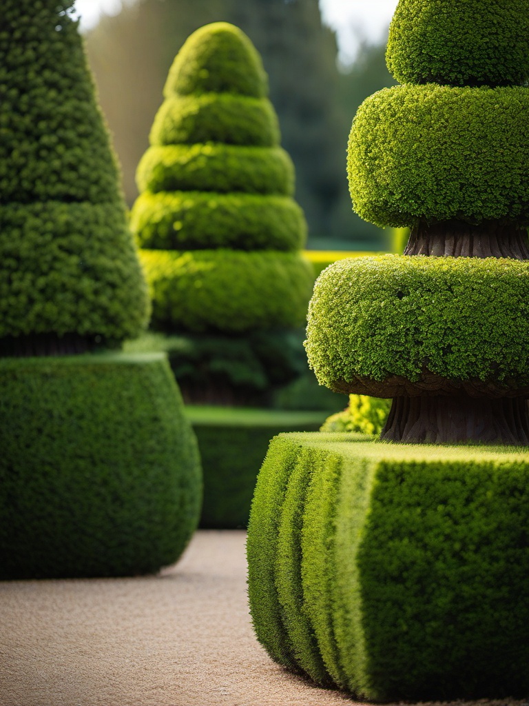 Sculpted Topiary Landscape - Create a garden with meticulously sculpted topiary art. realistic, professional photography, bokeh, natural lighting, canon lens, shot on dslr 64 megapixels sharp focus