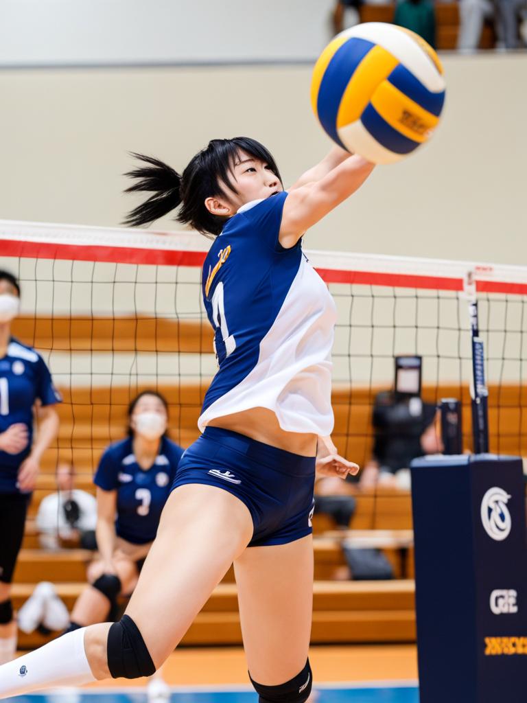 shoyo hinata leaps into the air, spiking a volleyball over a formidable opponent's block. 