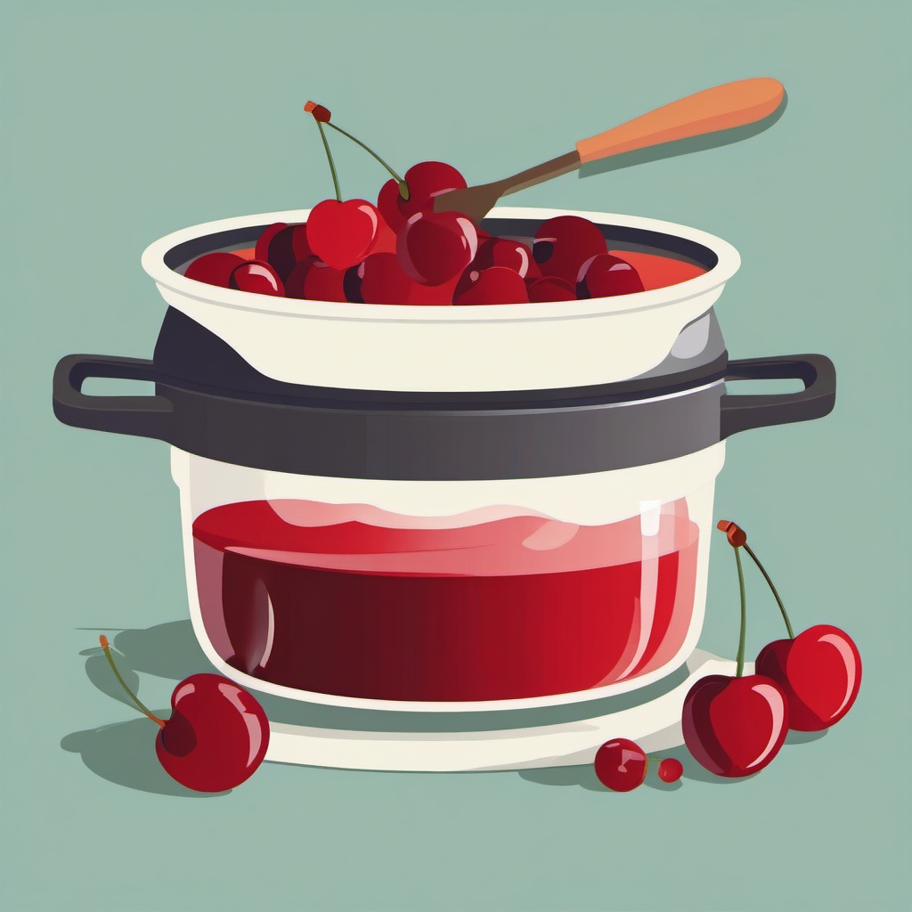 Cherry Jam Making Clipart - A pot of cherries being cooked for jam.  color vector clipart, minimal style