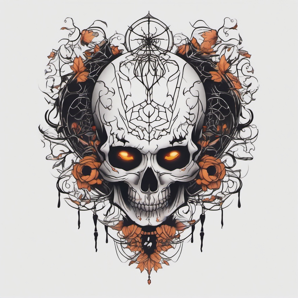 Creepy Halloween Tattoo - Tattoo with a creepy and unsettling Halloween-inspired design.  simple color tattoo,minimalist,white background