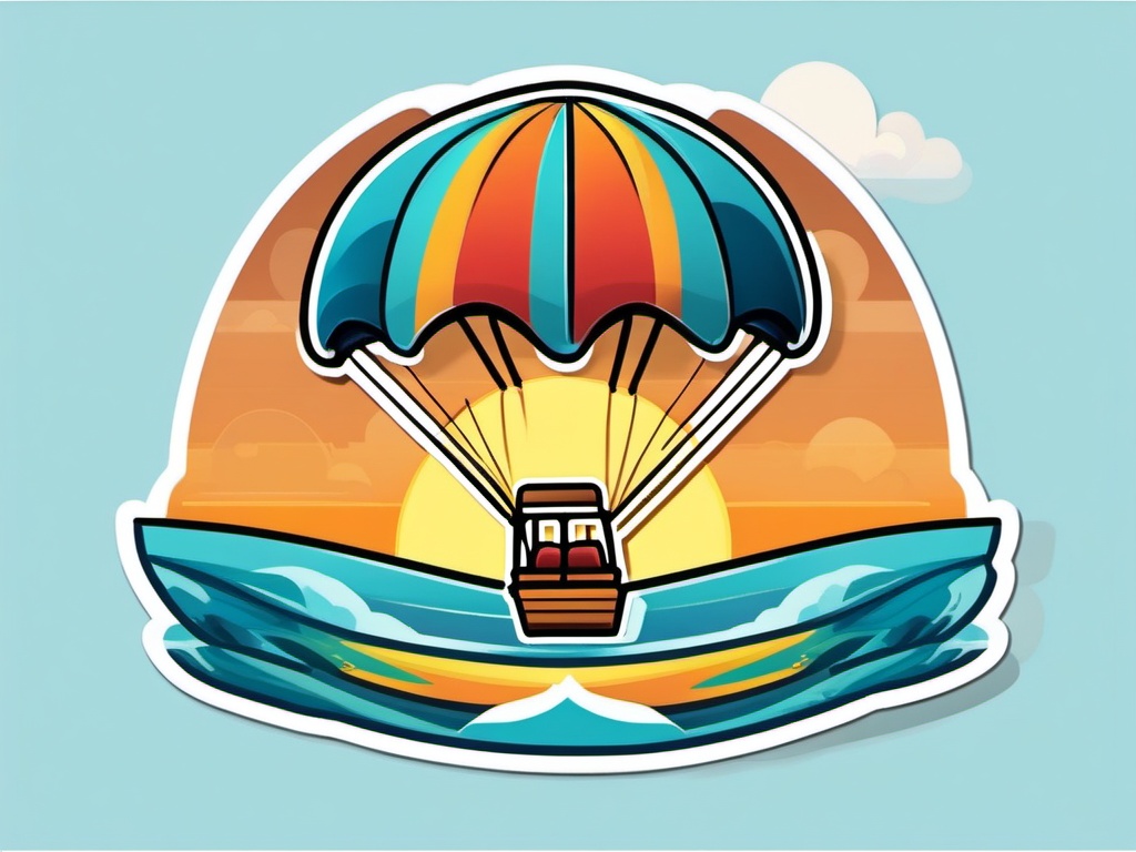 Parasailing and Ocean Emoji Sticker - Parasailing over the ocean waves, , sticker vector art, minimalist design