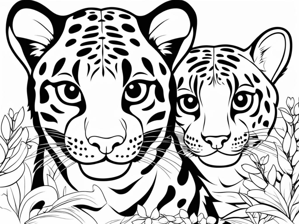 clouded leopards cute animals coloring page 