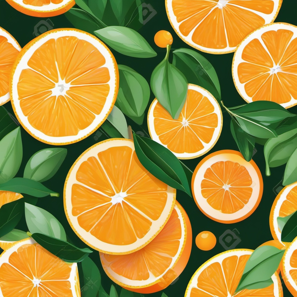 Orange Slices with Citrus Leaves Clipart - Orange slices with vibrant citrus leaves.  color vector clipart, minimal style