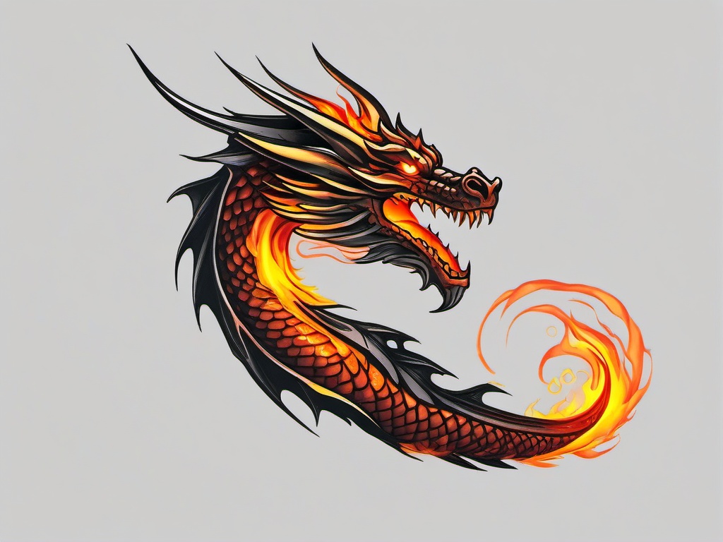 dragon with fire tattoo  simple color tattoo,white background